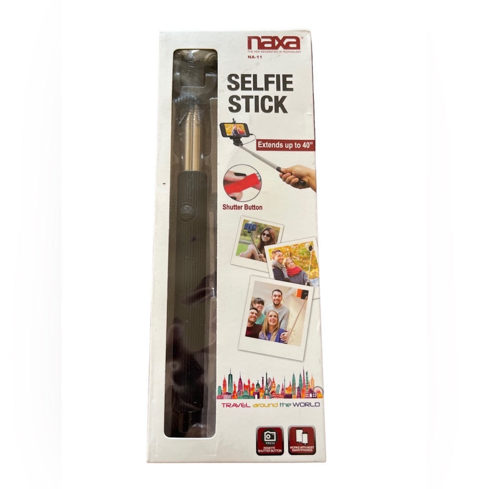 New Naxa Selfie Stick w/ Shutter Button Extends Up To 40”